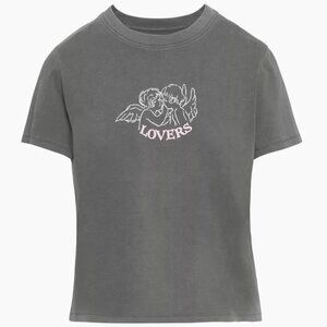 Aritzia Sunday Best Grey Cotton Dream T-shirt 'Lovers' Angels in XXS